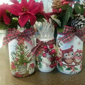 3 Pc Christmas themed Mason Jar Set